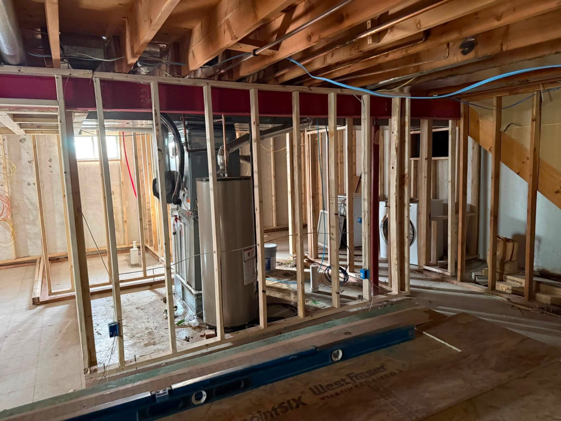 Basement wall framing in progress